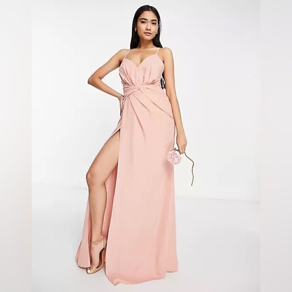 ASOS DESIGN Bridesmaid cami maxi dress with pleat detail skirt in rose size 12